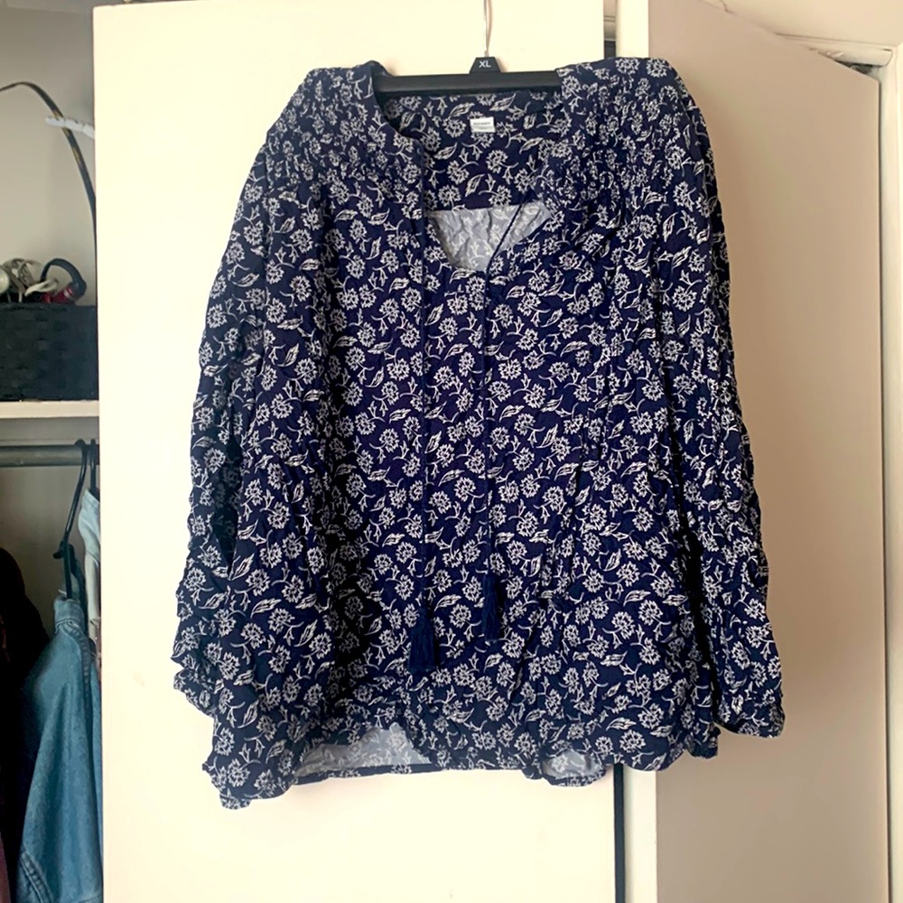 White and navy blouse